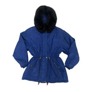 Skea Paris Vail Vintage Ski Zip-up Jacket Faux Fur Trim Winter Coat Blue Size 12